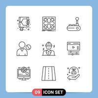 9 Universal Outlines Set for Web and Mobile Applications user interface grid human joy pad Editable Vector Design Elements