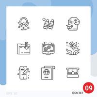 Group of 9 Modern Outlines Set for marketing computing document dawonlod a Editable Vector Design Elements