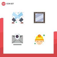 Set of 4 Modern UI Icons Symbols Signs for flashlight email disco light design vide Editable Vector Design Elements