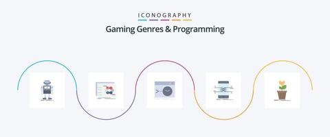 Gaming Genres And Programming Flat 5 Icon Pack Including mobile. api. tactic. terminal. root vector