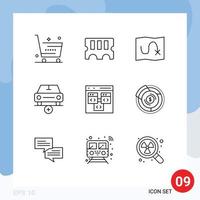 9 Outline concept for Websites Mobile and Apps browser vehicles map plus car Editable Vector Design Elements