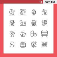 Pack of 16 Modern Outlines Signs and Symbols for Web Print Media such as lamp direction design up arrow Editable Vector Design Elements