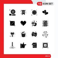 Pack of 16 Modern Solid Glyphs Signs and Symbols for Web Print Media such as love tool watch crop heart Editable Vector Design Elements