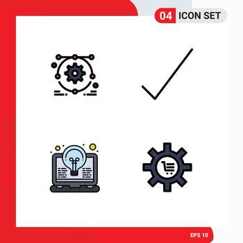 4 4 universal línea de relleno plano colores conjunto para web y móvil aplicaciones desarrollo invención cheque bulbo carro editable vector diseño elementos