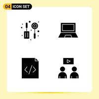 Pack of 4 Modern Solid Glyphs Signs and Symbols for Web Print Media such as kitchen document computers hardware man Editable Vector Design Elements