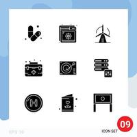Set of 9 Commercial Solid Glyphs pack for care first setting case power Editable Vector Design Elements