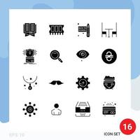 Modern Set of 16 Solid Glyphs Pictograph of hack card school back to school creditcard table Editable Vector Design Elements