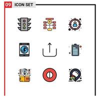 Universal Icon Symbols Group of 9 Modern Filledline Flat Colors of data bluetooth data goal profile Editable Vector Design Elements