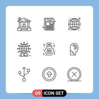 Group of 9 Outlines Signs and Symbols for perfume news globe arrow globe Editable Vector Design Elements