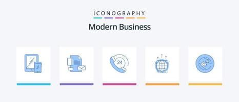Modern Business Blue 5 Icon Pack Including connection. business. company. globe. phone. Creative Icons Design vector