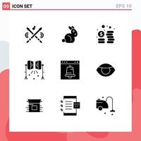 Modern Set of 9 Solid Glyphs and symbols such as browser alarm coins studio lights spotlight Editable Vector Design Elements