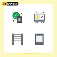 Set of 4 Vector Flat Icons on Grid for clock construction waste finance tools Editable Vector Design Elements