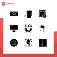 Group of 9 Solid Glyphs Signs and Symbols for imac monitor holiday computer compass Editable Vector Design Elements