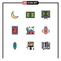 conjunto de 9 9 moderno ui íconos símbolos señales para colegio en línea usable móvil dinero editable vector diseño elementos
