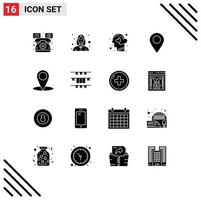 Modern Set of 16 Solid Glyphs and symbols such as location marker emotions map human Editable Vector Design Elements