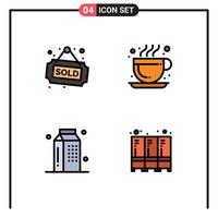 moderno conjunto de 4 4 línea de relleno plano colores pictografía de etiqueta comida vendido caliente café Leche editable vector diseño elementos