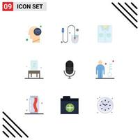 9 Thematic Vector Flat Colors and Editable Symbols of mic seat clothes interior chair Editable Vector Design Elements