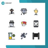 Group of 9 Modern Filledline Flat Colors Set for love trash competitive junk bin Editable Vector Design Elements