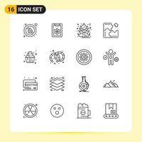 16 User Interface Outline Pack of modern Signs and Symbols of dessert jigsaw clip component app Editable Vector Design Elements