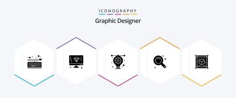 Graphic Designer 25 Glyph icon pack including document. zoom tool. artwork. zoom interface. maximize vector