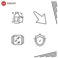 Mobile Interface Line Set of 4 Pictograms of bottle check arrow collection secure Editable Vector Design Elements