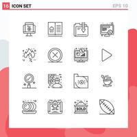 Universal Icon Symbols Group of 16 Modern Outlines of work schedule recipes file data Editable Vector Design Elements