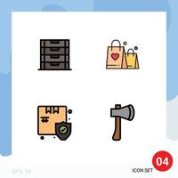 Group of 4 Modern Filledline Flat Colors Set for document shopping storage heart security Editable Vector Design Elements