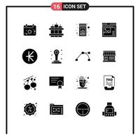 Group of 16 Solid Glyphs Signs and Symbols for kip gallery fire website page Editable Vector Design Elements