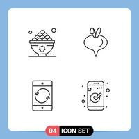 Line Pack of 4 Universal Symbols of dates cellphone lunch turnip devices Editable Vector Design Elements
