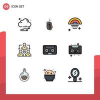 9 Thematic Vector Filledline Flat Colors and Editable Symbols of audio distribution rainbow delegating assignment Editable Vector Design Elements