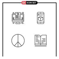 Line Pack of 4 Universal Symbols of wish list hippie online box back to school Editable Vector Design Elements