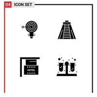 Modern Set of 4 Solid Glyphs Pictograph of target board solution chichen itza holiday Editable Vector Design Elements