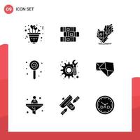 User Interface Pack of 9 Basic Solid Glyphs of maintenance sweet brand lollipop confect Editable Vector Design Elements