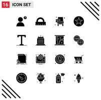 Modern Set of 16 Solid Glyphs and symbols such as text bold learning star decoration Editable Vector Design Elements