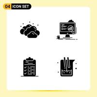 Group of 4 Modern Solid Glyphs Set for cloud clipboard analytics laptop document Editable Vector Design Elements