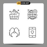 Set of 4 Modern UI Icons Symbols Signs for cruise travel ship destination hipster Editable Vector Design Elements