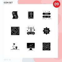 Pictogram Set of 9 Simple Solid Glyphs of music devices book treatment band Editable Vector Design Elements