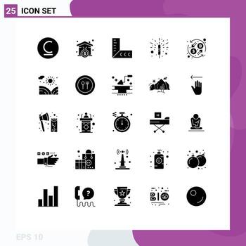 Modern Set of 25 Solid Glyphs and symbols such as transformation currency exchange geometry currency fireworks Editable Vector Design Elements
