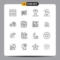 Pack of 16 Modern Outlines Signs and Symbols for Web Print Media such as resume machine ham projector ice cream Editable Vector Design Elements