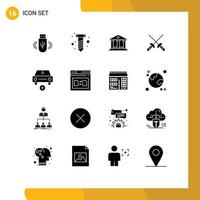 Set of 16 Modern UI Icons Symbols Signs for vehicles more building car sport Editable Vector Design Elements