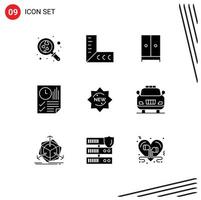 Pictogram Set of 9 Simple Solid Glyphs of new report closet page data Editable Vector Design Elements