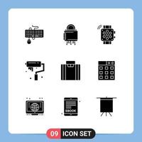 Universal Icon Symbols Group of 9 Modern Solid Glyphs of roller arts protection art timer Editable Vector Design Elements