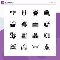 Set of 16 Commercial Solid Glyphs pack for no e data commerce server Editable Vector Design Elements