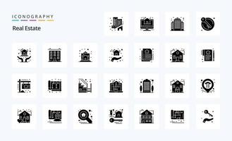 paquete de iconos de 25 glifos sólidos de bienes raíces vector