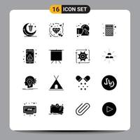 Group of 16 Solid Glyphs Signs and Symbols for app math wedding finance squares Editable Vector Design Elements