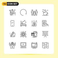 Mobile Interface Outline Set of 16 Pictograms of android smart phone kids phone cup Editable Vector Design Elements