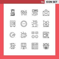 Editable Vector Line Pack of 16 Simple Outlines of locker outline happy sad email hand Editable Vector Design Elements