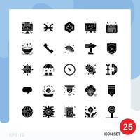 Group of 25 Solid Glyphs Signs and Symbols for calendar tv flag screen maple Editable Vector Design Elements