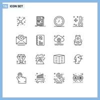 16 Thematic Vector Outlines and Editable Symbols of vacation summer alarm low timer Editable Vector Design Elements