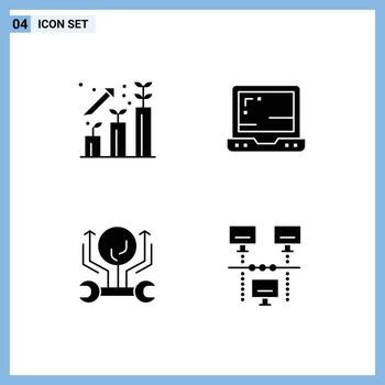 Group of 4 Modern Solid Glyphs Set for business growth profit computer hacking Editable Vector Design Elements